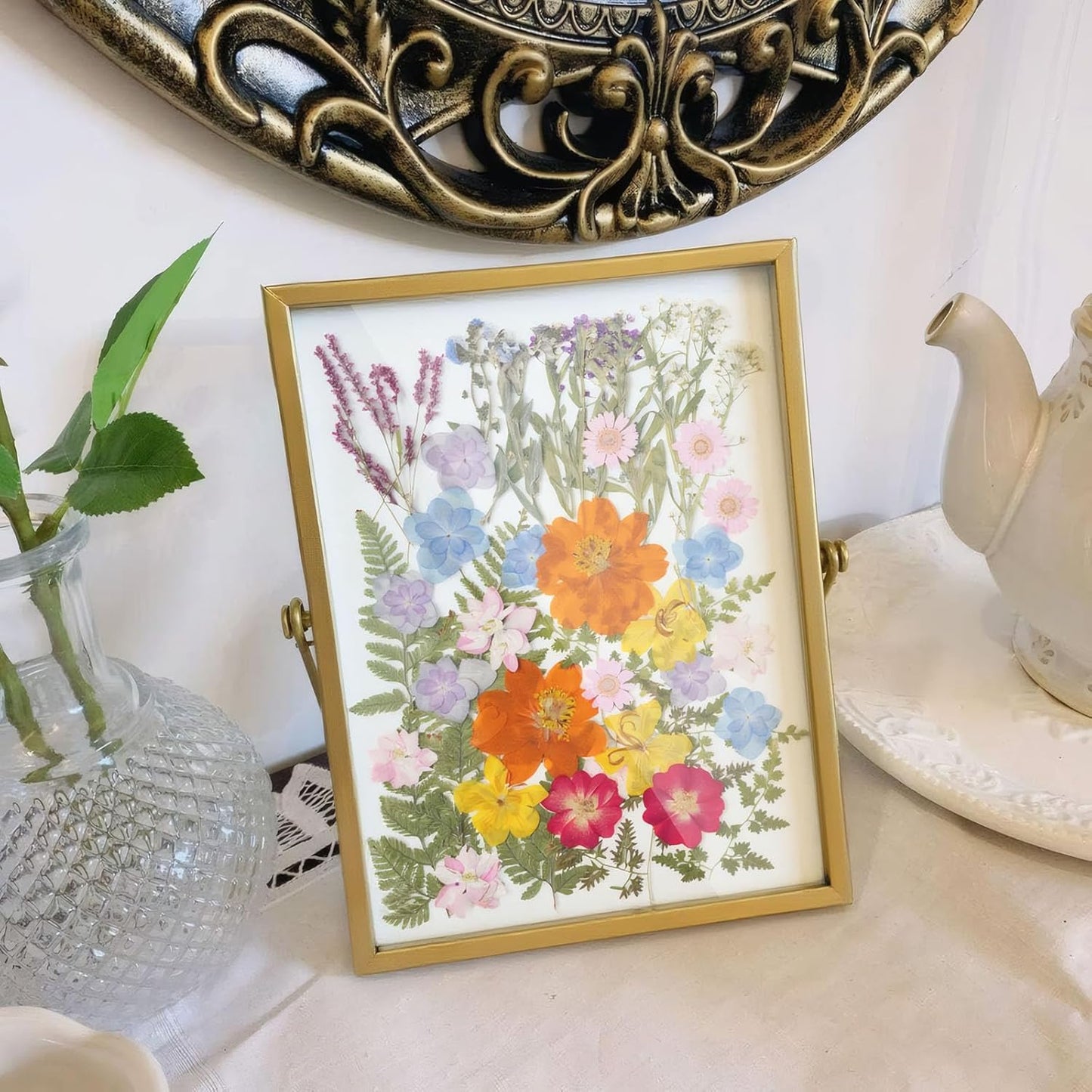 13Types 48Pcs Real Dried Pressed Flowers Leaf Plant Herbarium for Crafts Resin Jewelry Making, Baby in Bloom Baby Shower Floral Cake Decorations - Wildflowers