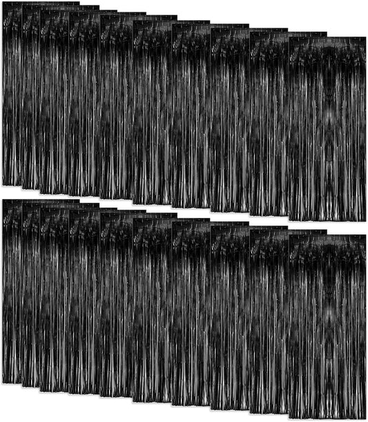 20 Pack Foil Curtain Backdrop Black Metallic Tinsel Foil Fringe Curtains Photo Booth Props for Birthday Wedding Engagement Baby Shower Bachelorette Christmas Holiday Celebration Party Decorations