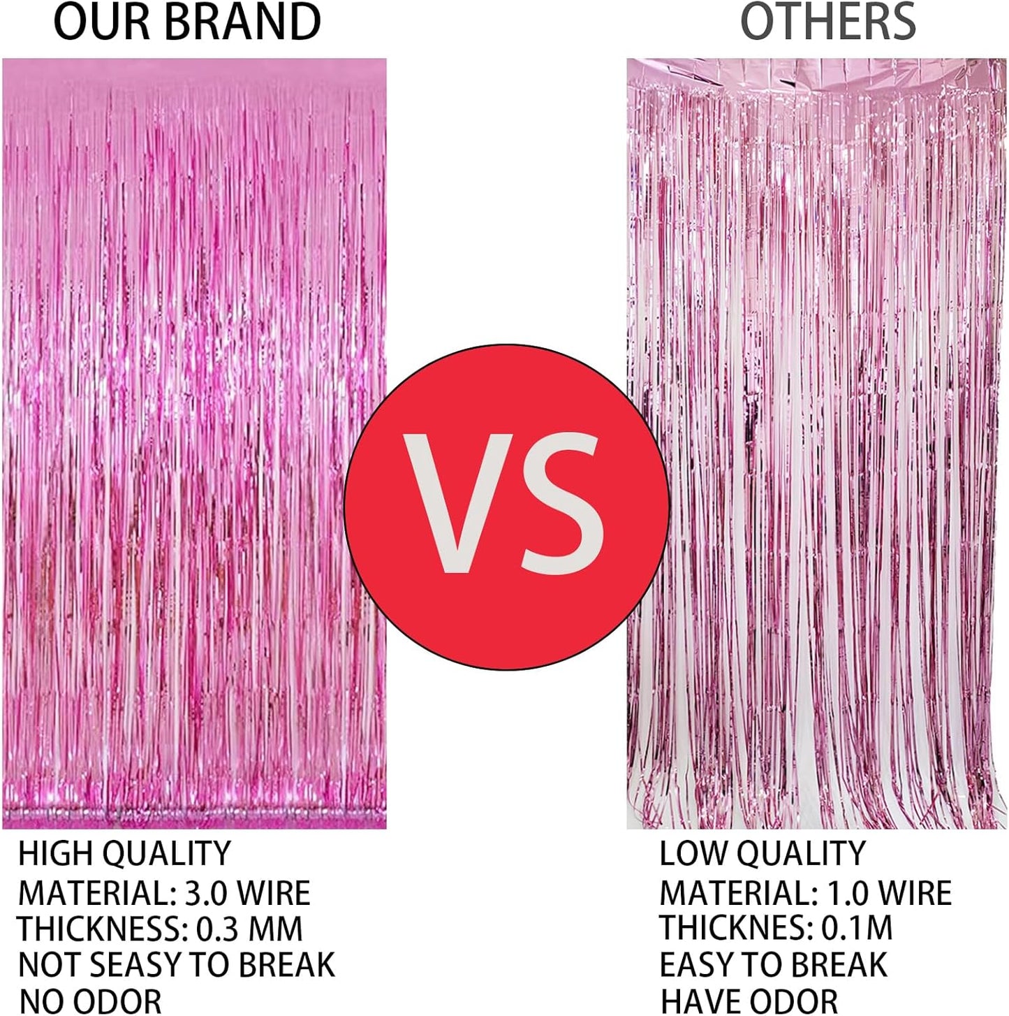 Keyali 4 Pack 3.3 * 8.3 ft Foil Curtain Metallic Tinsel Fringe Curtains Photo Booth Props Backdrop for Birthday Wedding Engagement Baby Shower Christmas Holiday Celebration Partyl,Pink