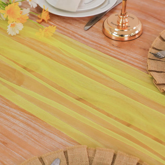 Snowkingdom Fall Yellow Table Runner, 10FT Light Yellow Tulle Gauze Sheer Cheesecloth Thanksgiving Dining Table Decorations, Boho Rustic Tulle Runners for Wedding Baby Shower Party Decor 120 Inch