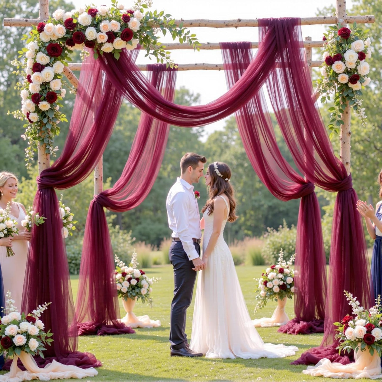 Wedding Arch Draping Fabric Backdrop 1 Panel 60" x 26Ft Burgundy Drapes Curtains for Wedding Reception Sheer Tulle Backdrop Curtain for Ceremony Birthday Party Baby Shower Arbor Ceiling Decorations
