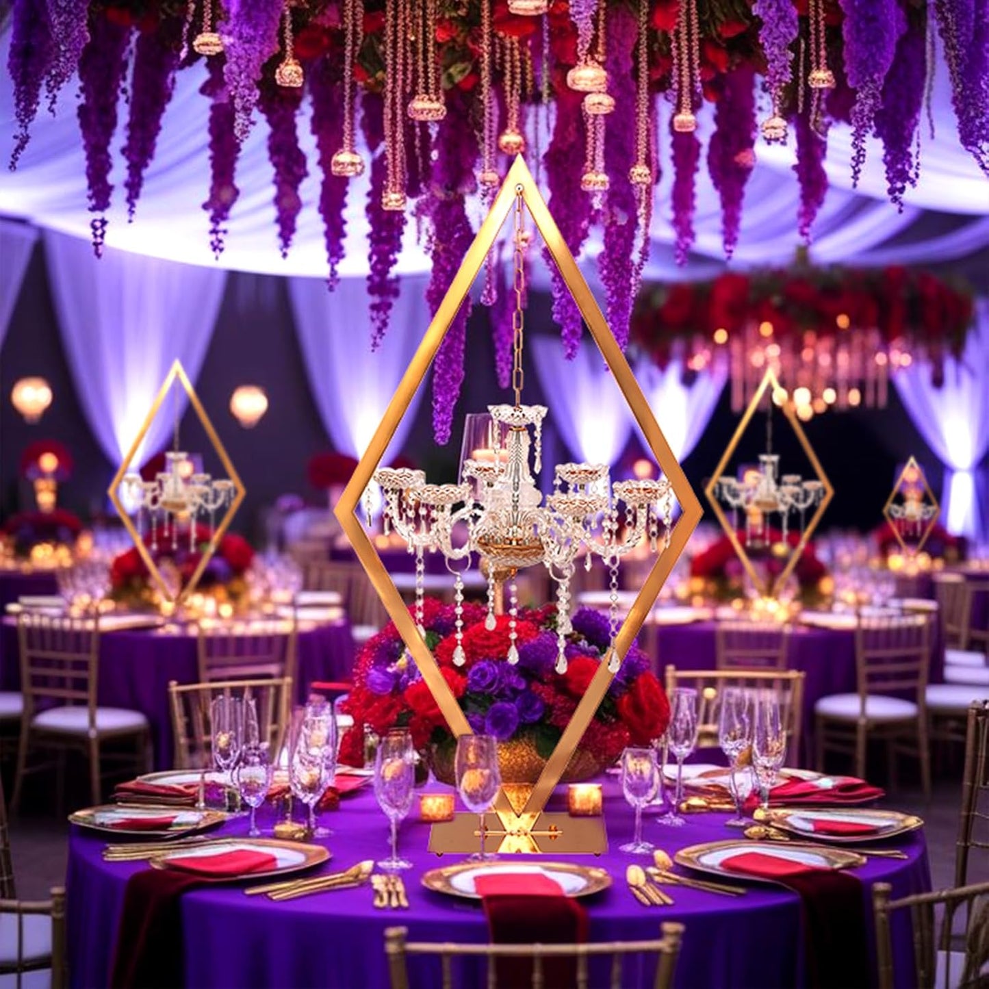 2PCS Elegant Metal Diamond Candle Holder - European Wedding Table Decor, Romantic Candle Stand for Western Dining, Perfect Wedding Prop & Home Decoration