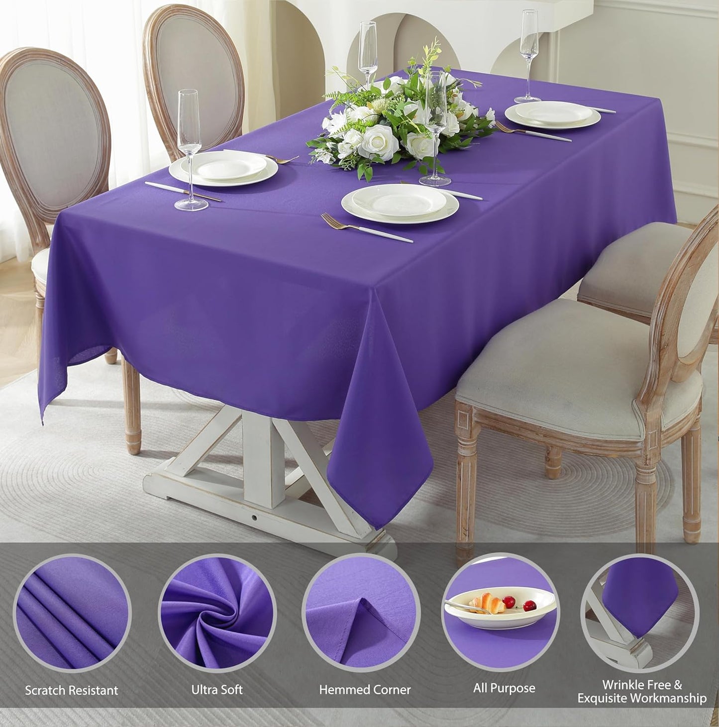 Craft And Party Rectangle Tablecloth, 70 x 90 Inch Purple Tablecloth, Polyester Fabric Washable Table Cloth for Home, Party, Wedding or Restaurant Use.
