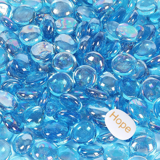 5LB Fire Glass Beads Flat Glass Marbles for Outdoor Fire Pit and Fireplace, Glass Gemstones for Vase Filler, Aquariums, Hydroponics Plants, Home Decor and Christmas DIY Craft, Turquoise