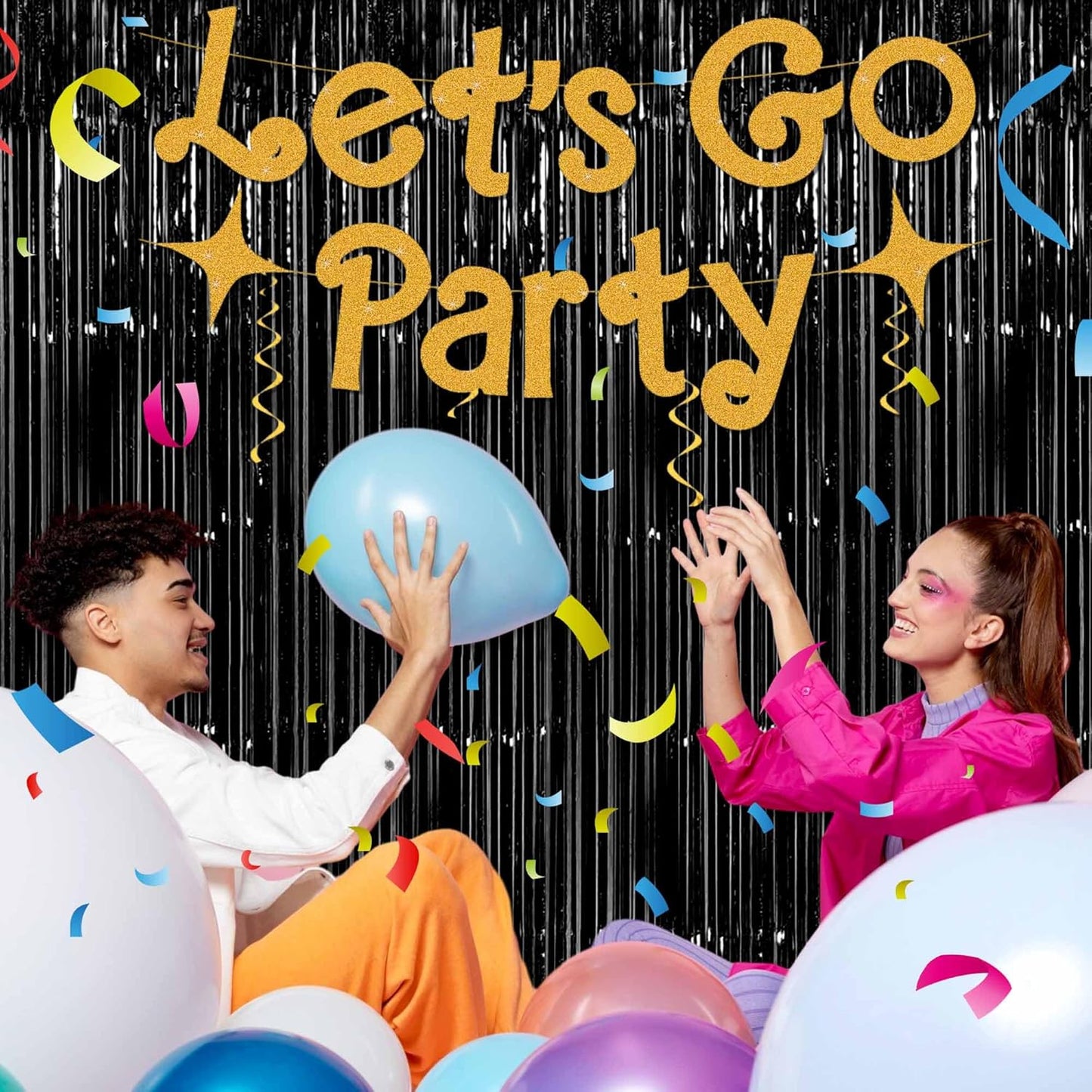 3 Pack Black Foil Fringe Curtains Backdrop, 3.28 x 9.8 Ft Metallic Streamers Tinsel Curtains Background for Photo Booth, Birthday, Halloween, Christmas, Thanksgiving, New Year Party Decorations