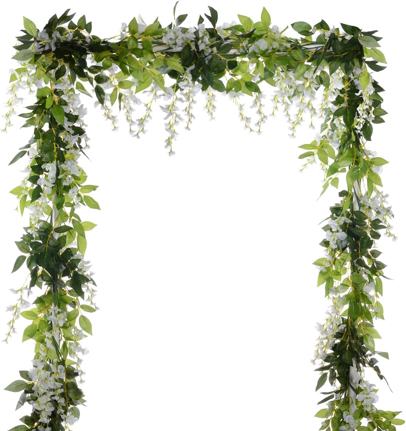 DearHouse 4Pcs 6.6Ft/Piece Artificial Flowers Silk Wisteria Garland Artificial Wisteria Vine Rattan Silk Hanging Flower for Home Garden Outdoor Ceremony Wedding Arch Floral Decor (White)