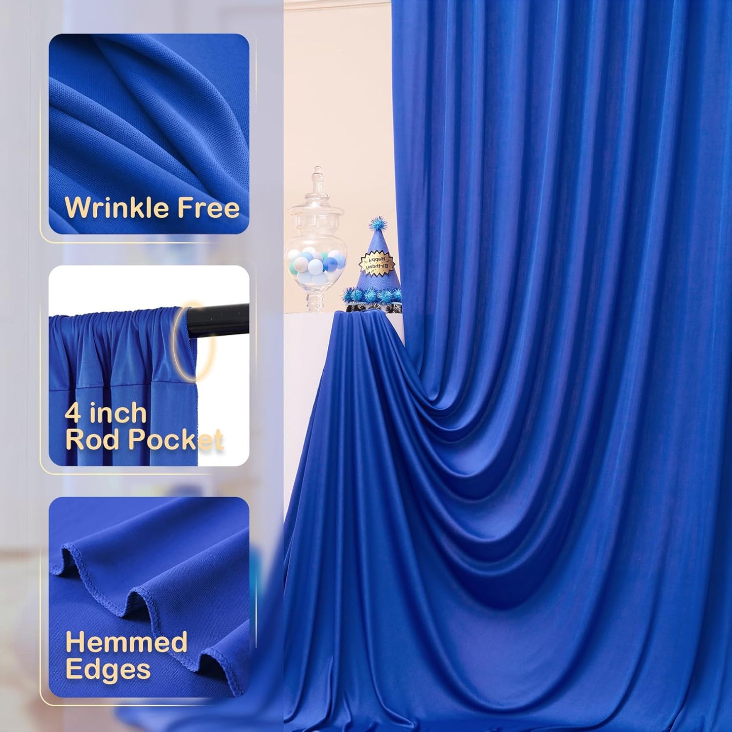 30ftx10ft Wrinkle Free Royal Blue Backdrop Curtains for Party Background, Silky Polyester Photo Backdrop Drapes 6 Panels Back Drop Cloth for Wedding Birthday Photography Baby Shower Decor