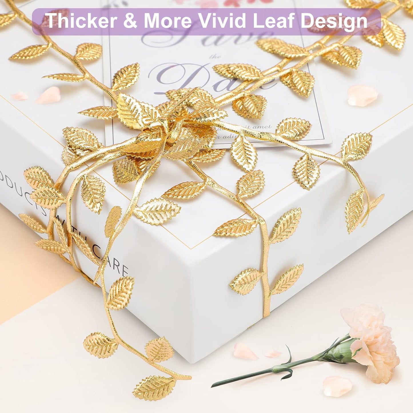 Naidiler Gold Leaf Ribbon, 20 Yards Artificial Gold Leaf Trim for DIY Crafts, Wrapping, Wedding Cake Baby Shower Party Wreath Garland Hair & Clothes Home Décor