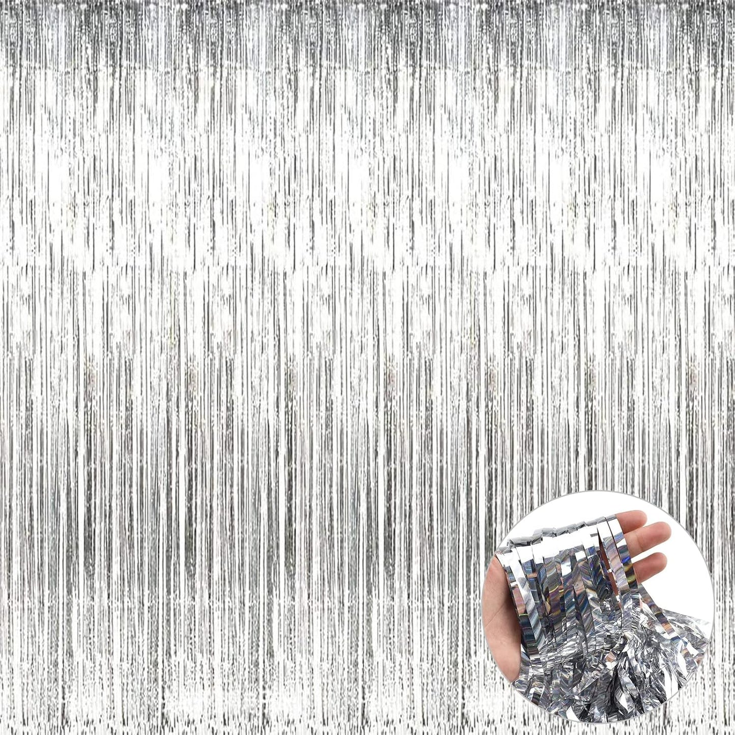 4 Pack Silver Foil Fringe Curtain Backdrop, 3.28Ft x 9.84Ft Metallic Tinsel Streamers Curtains for Party, Photo Booth Props, Birthday, 2022 Graduation Decoration Supplies