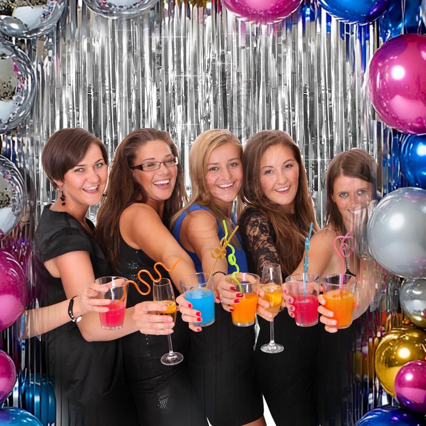 4 Packs Silver Foil Fringe Curtain, Silver Metallic Tinsel Backdrop for Birthday, Wedding, Baby Shower, Engagement, Bachelorette Party, Christmas Holiday Celebration Party Decorations Supplies