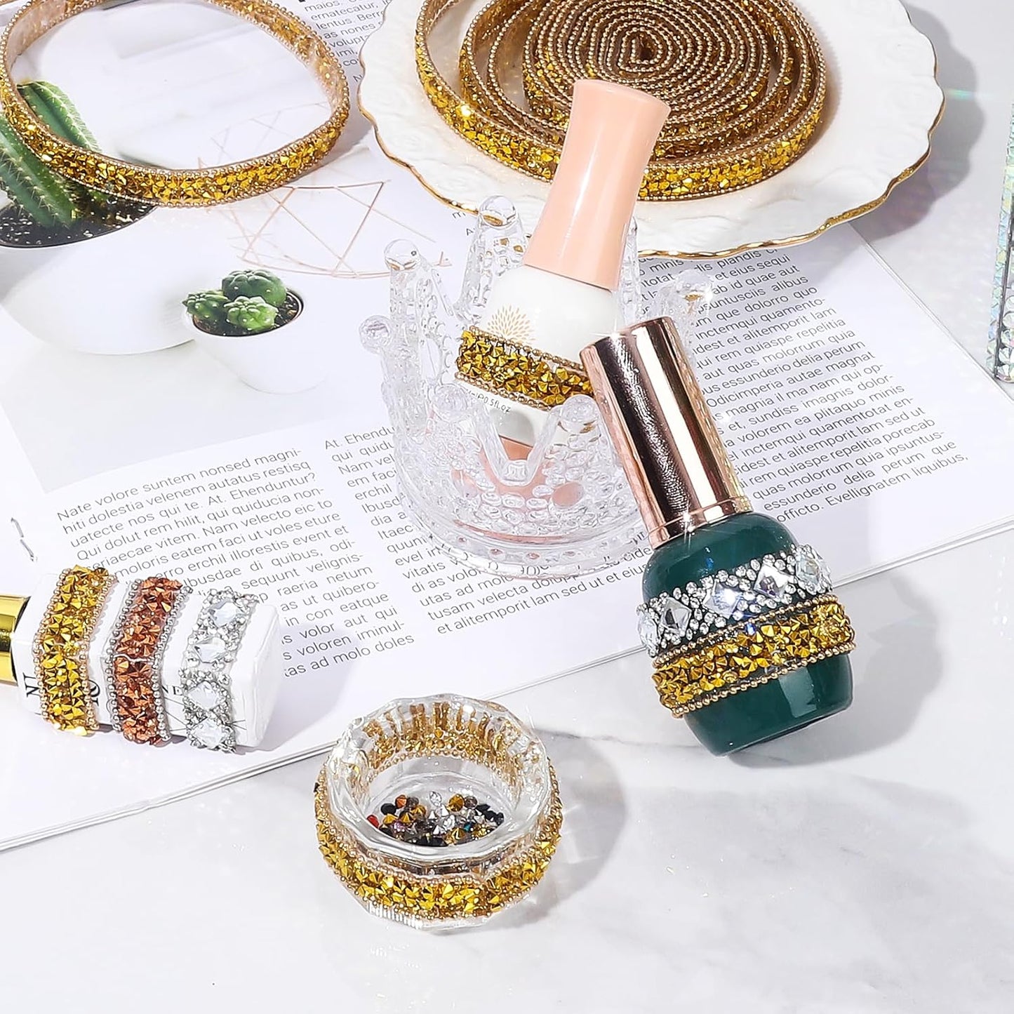 Rhinestone Ribbon 3 Yards Self Adhesive Rhinestone Strips Diamond Ribbon Sticker Crystal Roll Glitter Bling Rhinestones Tape for Crafting DIY Art Decoration (Gold,0.4 Inch)