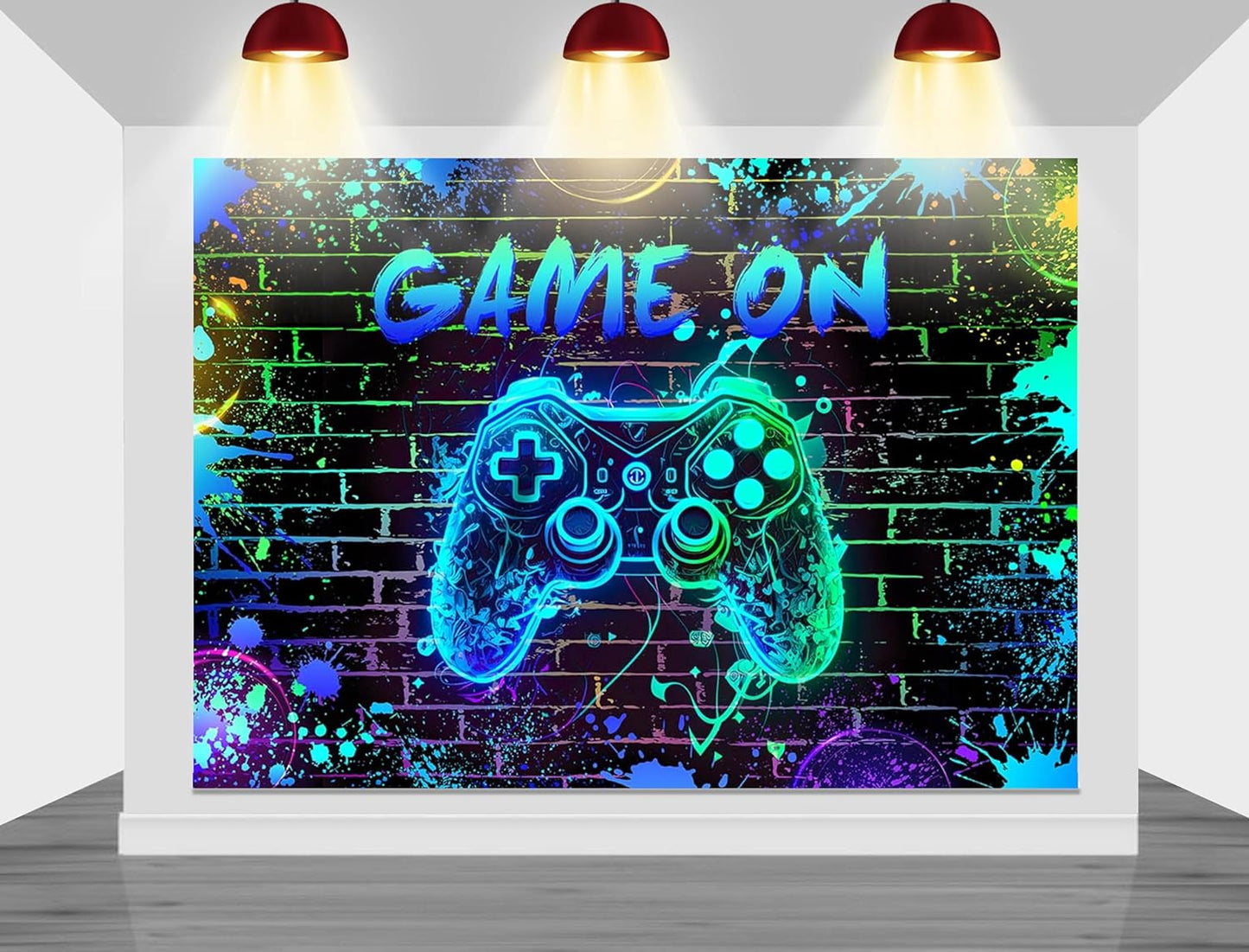 Mocsicka Game On Backdrop Video Game for Boys Level Up Birthday Party Decoration Game Night Arcade Neon Glow Gamer Banner Photography Background (Blue, 6x4ft(72"x48"))