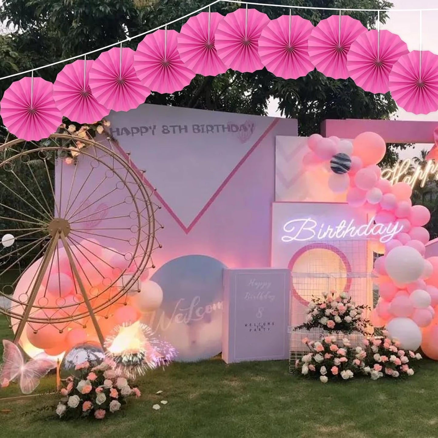 BARTHEW Red Graduation Party Decor, Girls Party Decorations, Party Supplies 8in Tissue Pom Poms, 30 Color DIY Set (Rose Red)