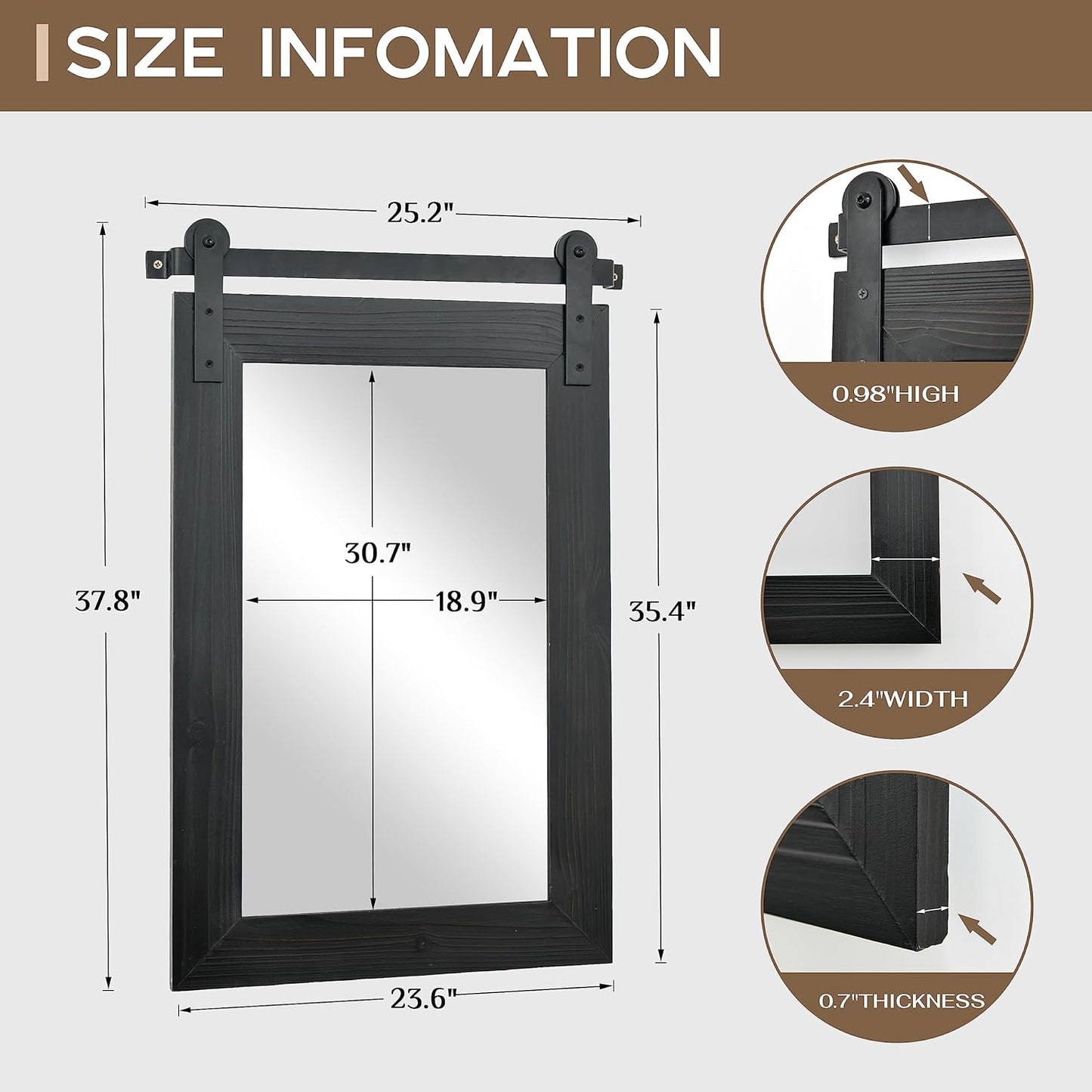 COGOOD Farmhouse Barn Door Mirror - 38 X 25 Rustic Bathroom Mirror for Living Room, Entryway, Vanity Wall Decor (Black)