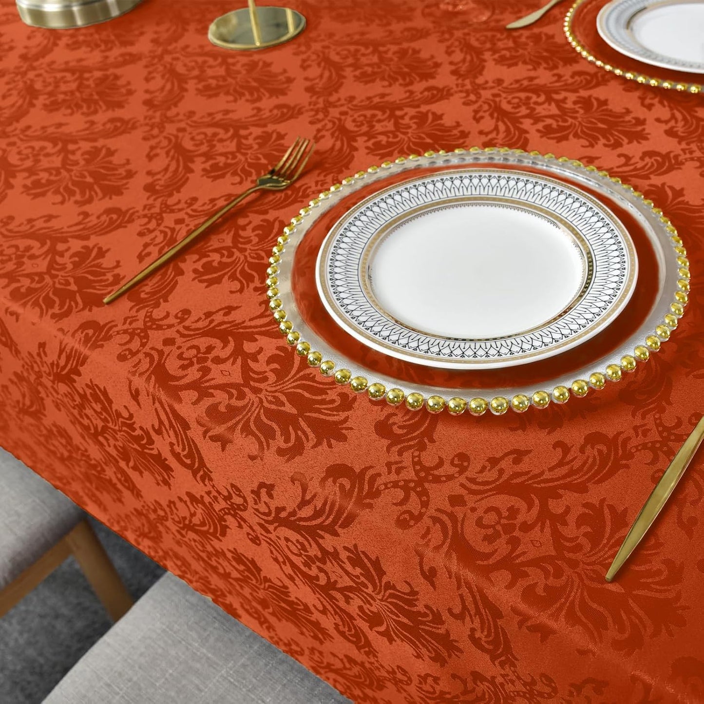 SASTYBALE Jacquard Tablecloth for Square Tables, Heavy Weight Damask Table Cloth Square, Autumn Polyester Table Cover for Kitchen Parties Thanksgiving Farmhouse, Rust 52×52 Inch