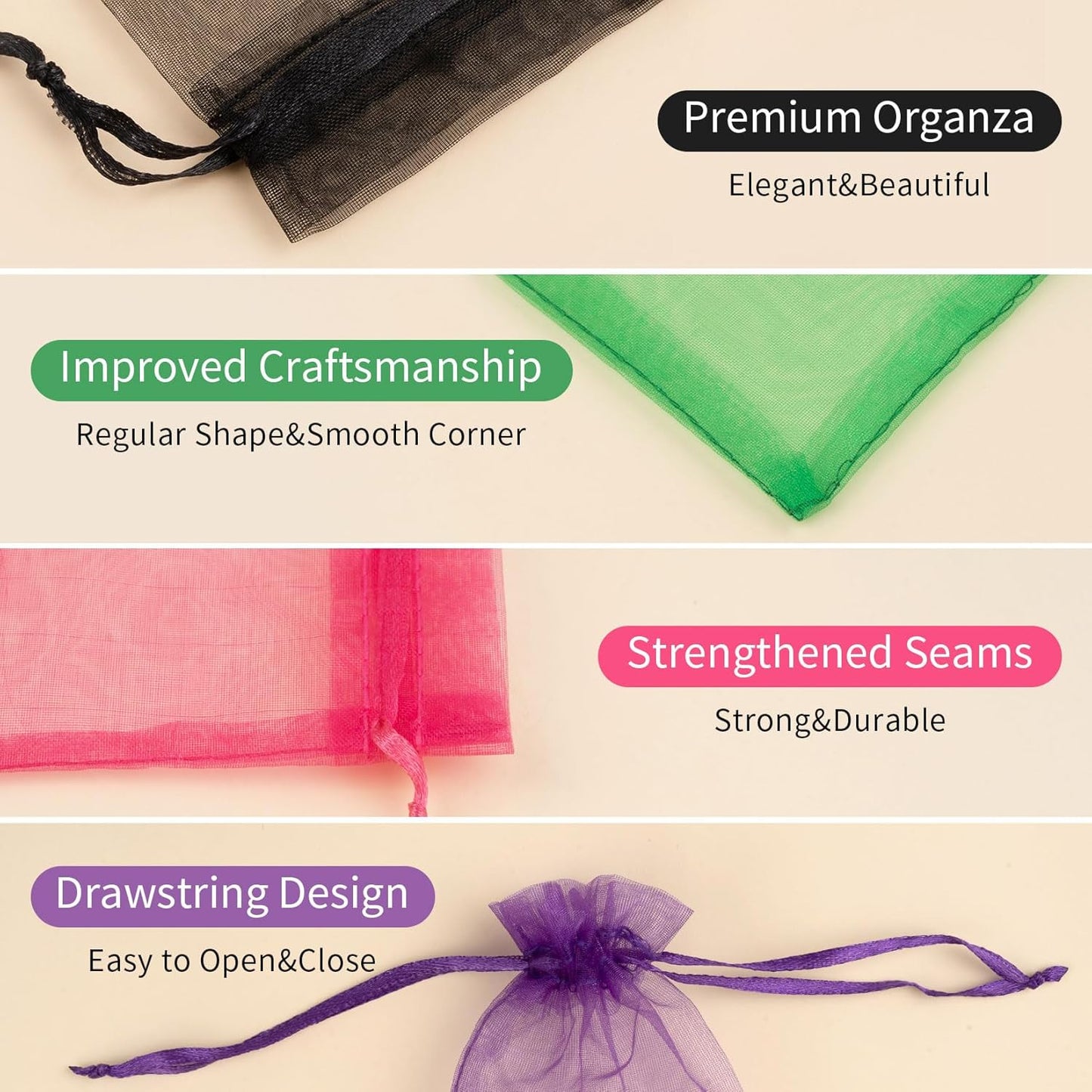 50 Pcs Mixed Color Organza Bags 5x7 Inch, Small Gift Bags Small Mesh Bags Drawstring Goodie Bags for Wedding Party Favor Christmas