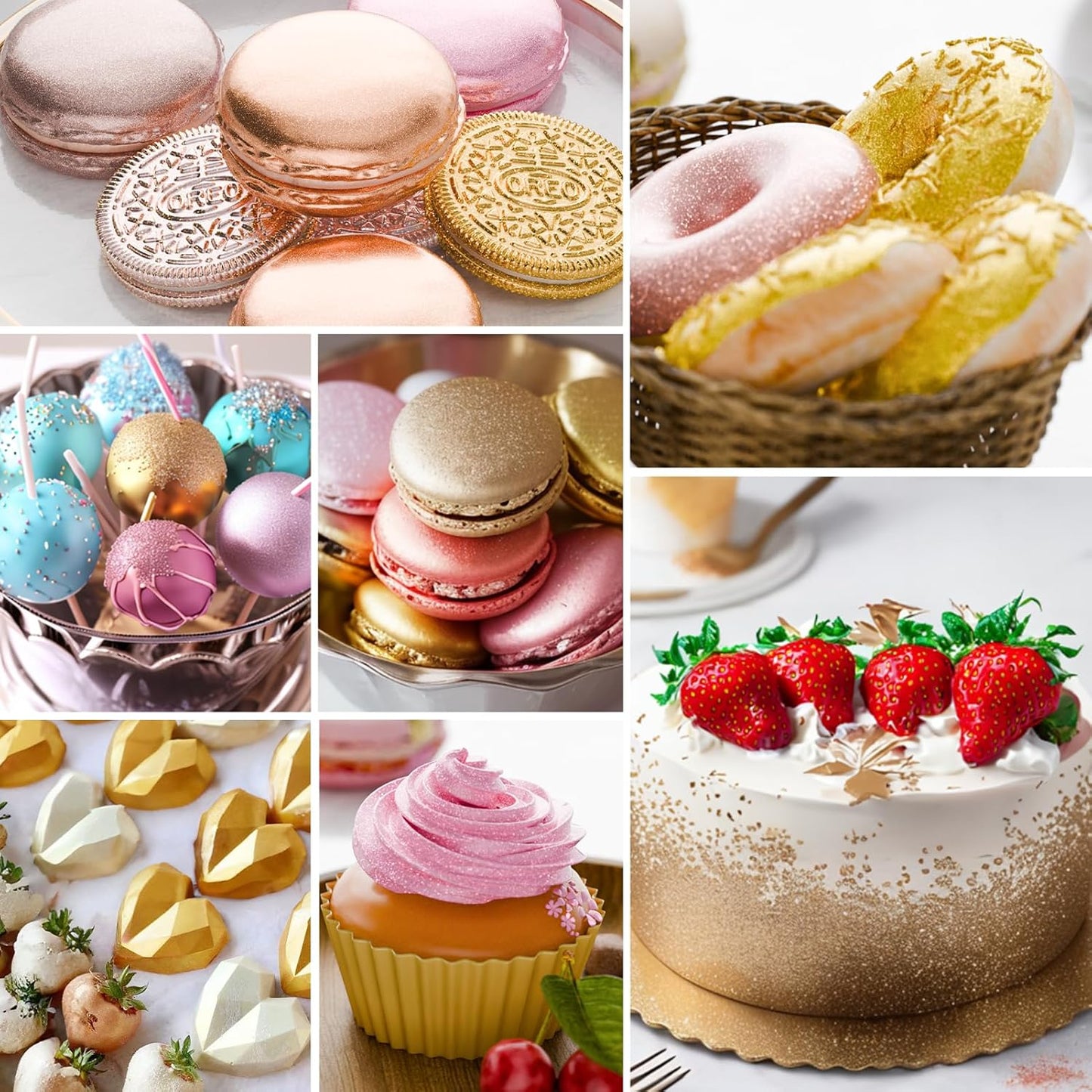 Edible Glitter Paint Set- 6 Color Food Coloring Metallic Glitter Paint for Baking, Cake Decorating - Food Grade Art Decorative Cake Paint for Cupcakes, Cookies, Fondant, Donuts, Macaron, Candy (metal, 6 color)