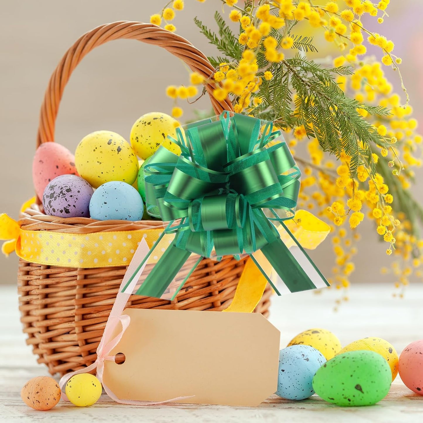 40 Pieces 6 Inches and 3 Inches Pull Bow Wrapping Pull Bow Ribbon Pull Bows for Wedding Baskets,Large Bows for Presents. (Green)