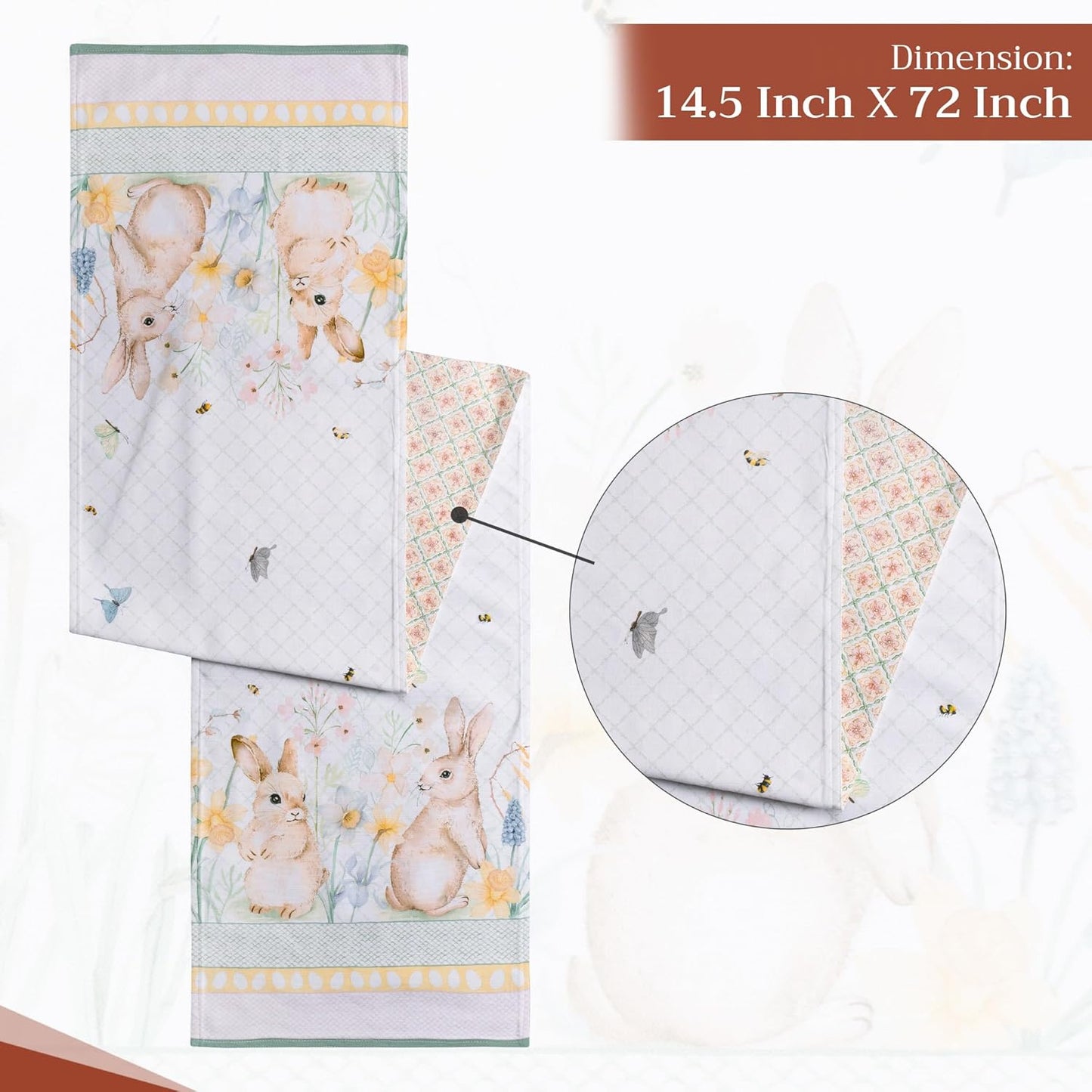 Maison d' Hermine Table Runner 100% Cotton Double Layer Table Runners 72 inches Long Decorative for Kitchen Dining Party Baby Shower Wedding Bridal Shower Spring Summer (Easter Dew , 14.50" x 72")