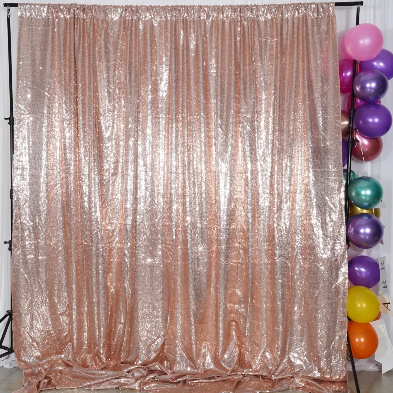 Poise3EHome 10Ft x 10Ft Rose Gold Sequin Backdrop Curtain, Glitter Thick Satin Background Drapes, Sparkly Opaque Photography Curtain, Sequence Xmas Thanksgiving Backdrop for Wedding Party Decor