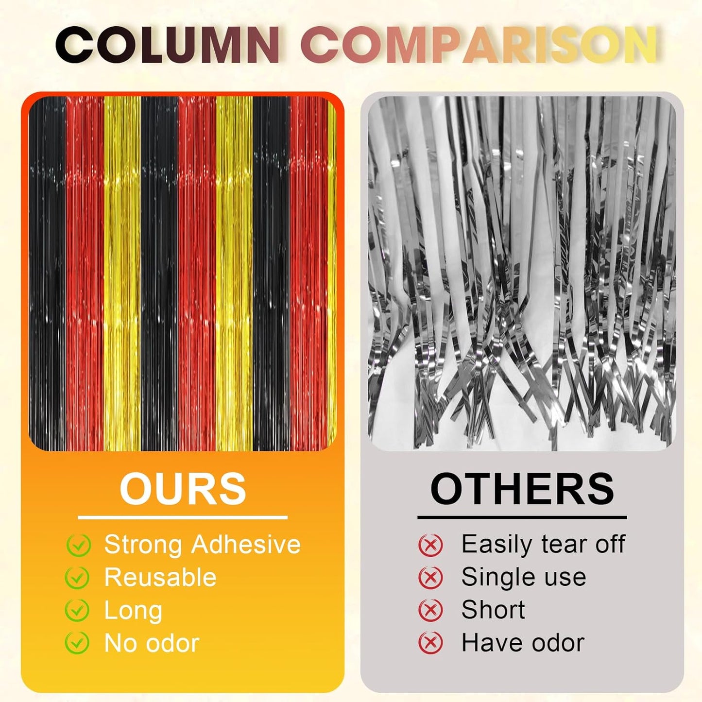 2 Pack Red Black Gold Foil Fringe Backdrop Curtains, Tinsel Streamers Party Decorations, Fringe Backdrop, Door Shimmer for Thanksgiving Day or Birthday Party