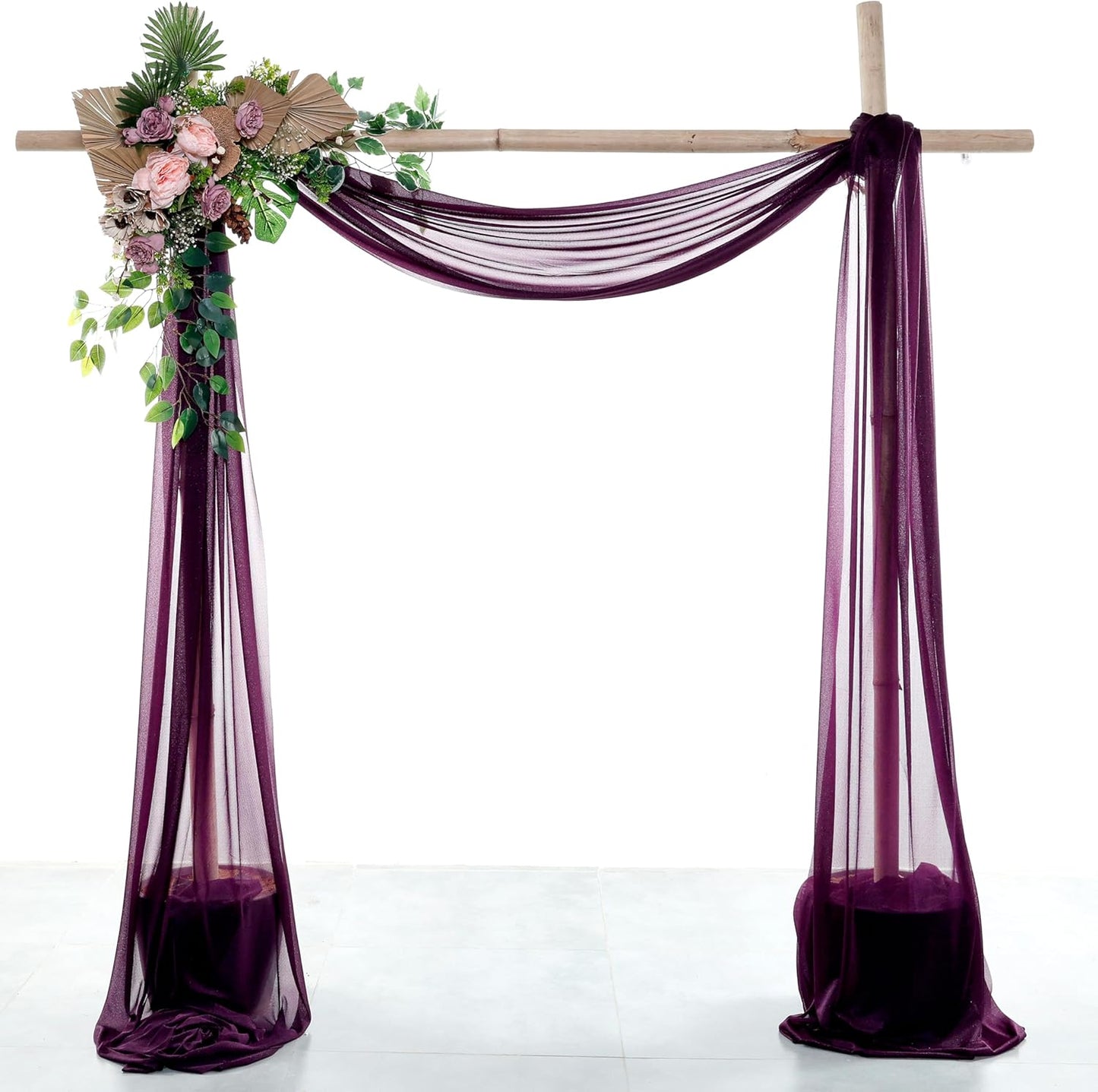 VDS Pack of 1 Panel (30 Inch X 40 Feet) Wedding Arch Draping Fabric Sheer Chiffon Fabric Drapery for Wedding Ceremony Reception Swag Backdrop Canopy Chuppah ARBO Altars Decoration (Eggplant)