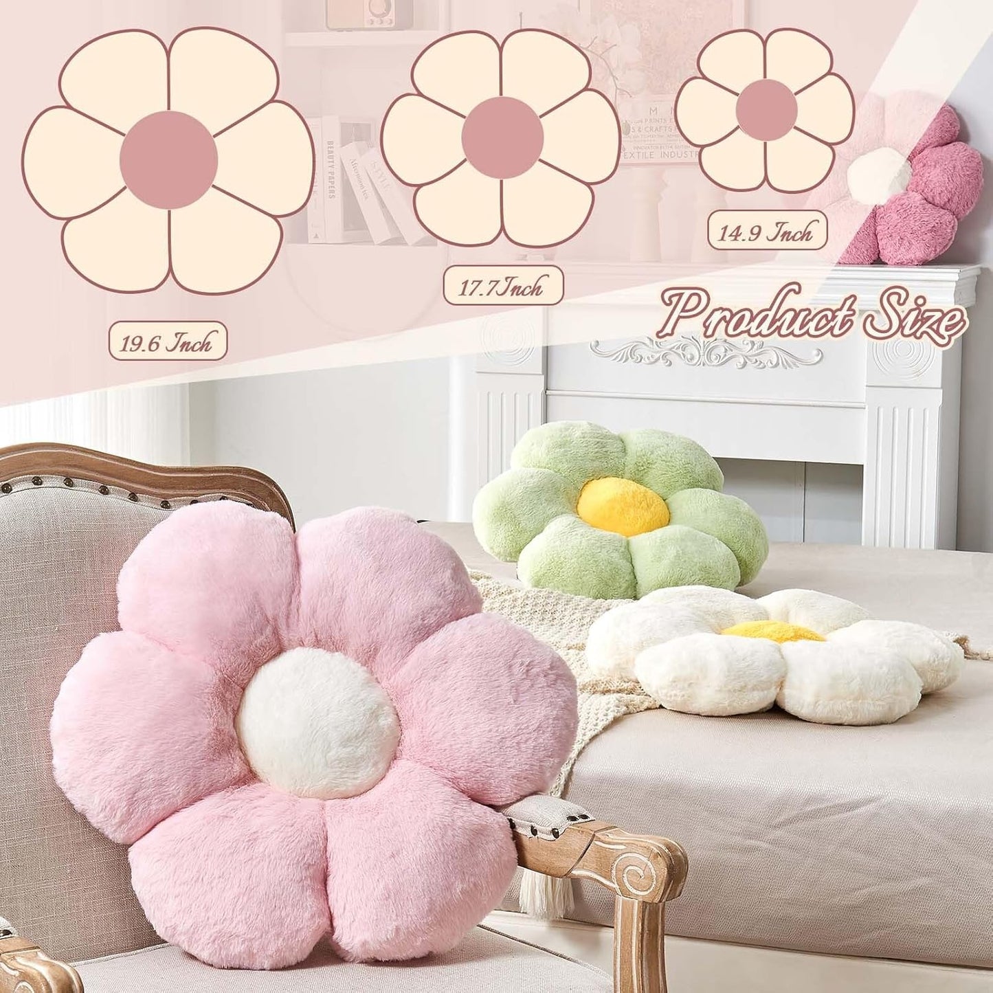 Blue Flower Pillow, 17.7" Flower Shaped Plush Decorative Throw Pillow for Bed