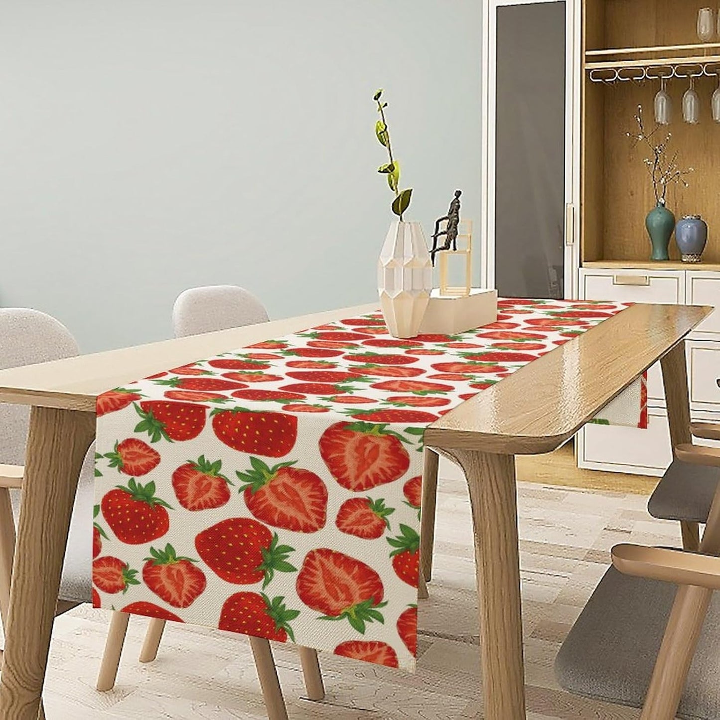 Strawberry Table Runner,Spring Summer Fruit Print Table Runner for Kitchen Dining Table Home Party Decoration 13x120 Inch