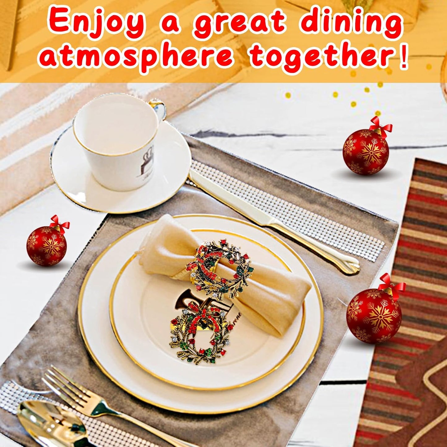 Halatool Set of 8 Christmas Napkin Rings Delicate Wreath Napkin Holder for Christmas Thanksgiving Holiday Party Table Decoration