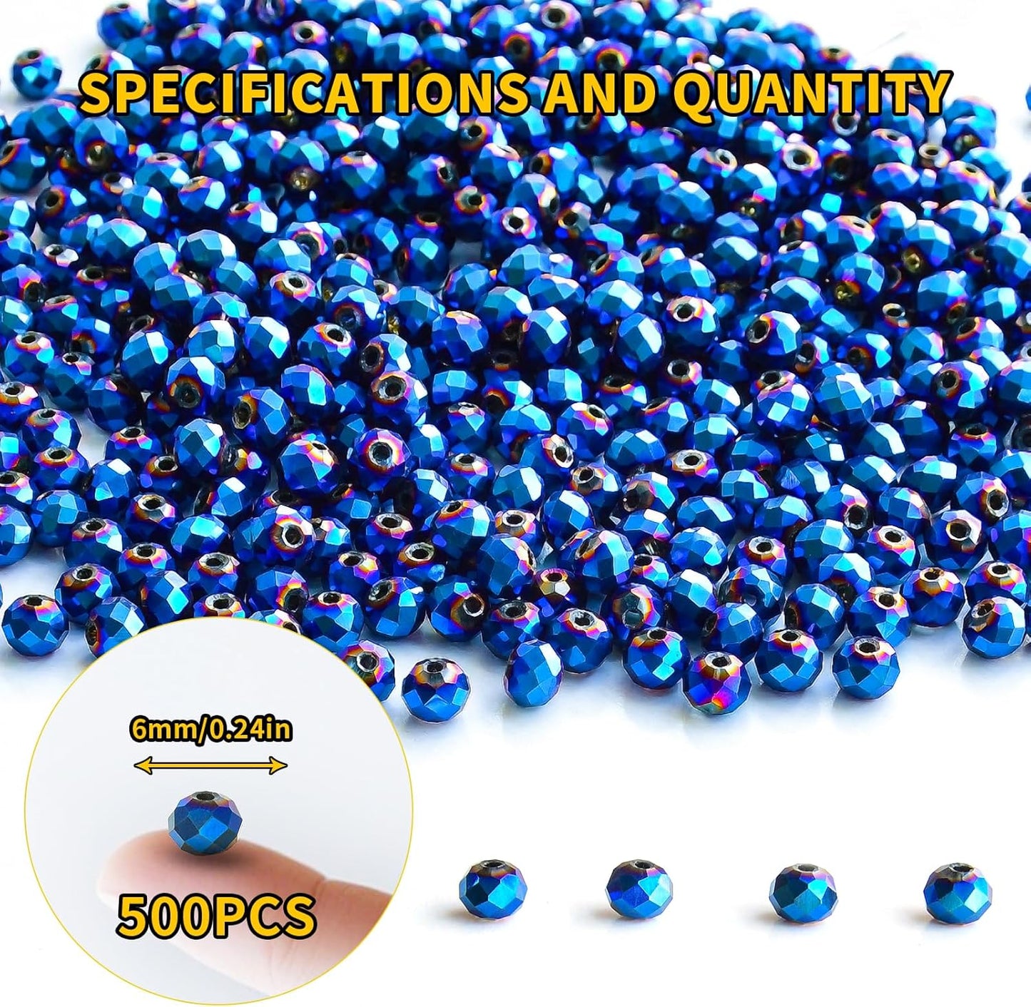 500Pcs 6mm Crystal Glass Beads for Jewelry Making Beads for Bracelets Necklace Pendants Making Supplies(Peacock Blue)