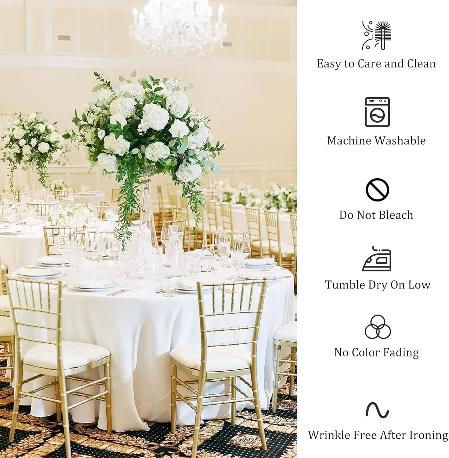 8 Pack Round Tablecloth 70 Inch White Round Table Covers Bulk Washable Polyester Fabric Table Clothes for Wedding Party Reception Banquet Buffet Restaurant (White, 70 Inch)