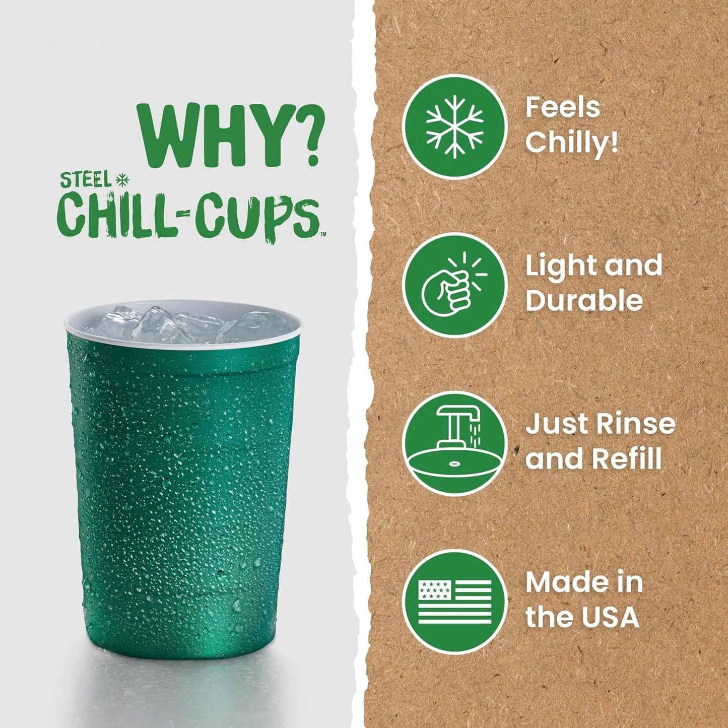 16 oz. Party Cups, Perfect for Cold Drinks, Sturdy & Durable, Disposable and 100% Recyclable, Made in USA, Green, 12 Count