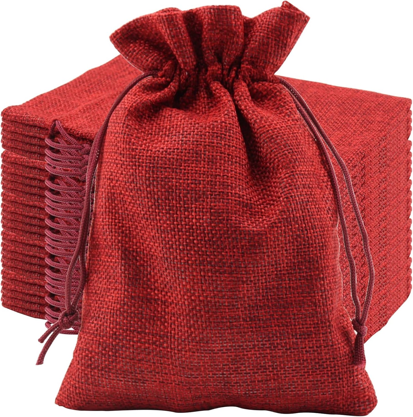 ZOENHOU 50 Packs 5 x 7 Inch Large Burlap Bags with Drawstring, Durable Wine Red Jute Drawstring Bags, Dustproof Burlap Sacks for Favors Party DIY Craft