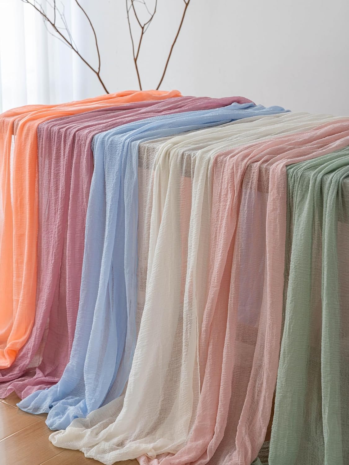 6pcs Pink Gauze Rustic Cheesecloth Table Runner 120 Inch 10 FT for Wedding Baby Shower Bridal Shower Birthday Engagement Garden Outdoor Party Long Sheer Boho Decorations