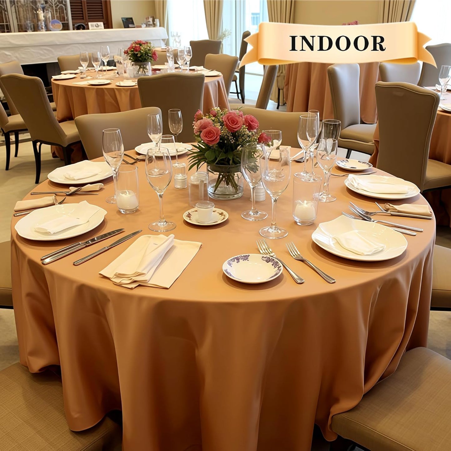 sancua 6 Pack Round Tablecloth 90 Inch, Stain and Wrinkle Resistant Fall Table Cloth - Washable Polyester Decorative Fabric Table Cover for Dining, Thanksgiving Parties and Camping, Bronze