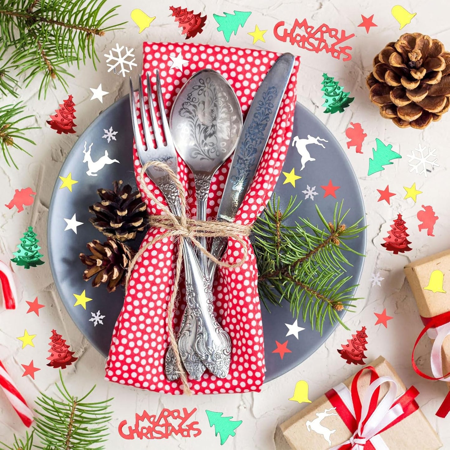 MARFOREVER Christmas Glitter Confetti, ChristmasTable Confetti Decorations Red Green White Sprinkles Santa Claus Tree Elk Snowflake Scatter for Christmas Party Supplies