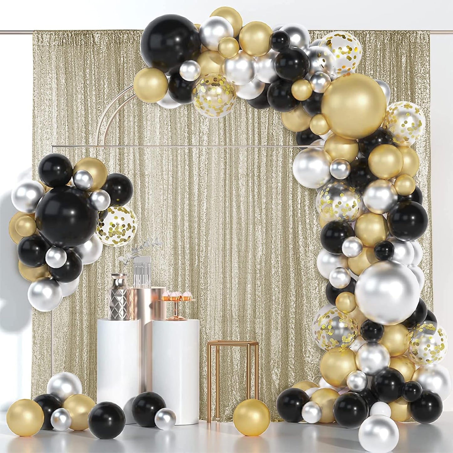 Hahuho Champagne Sequin Backdrop Curtain, 2PCS 2FTx8FT Glitter Backdrop Curtain for Parties, Christmas, Wedding, Party Decoration（2 Panels, 2FT x 8FT, Champagne