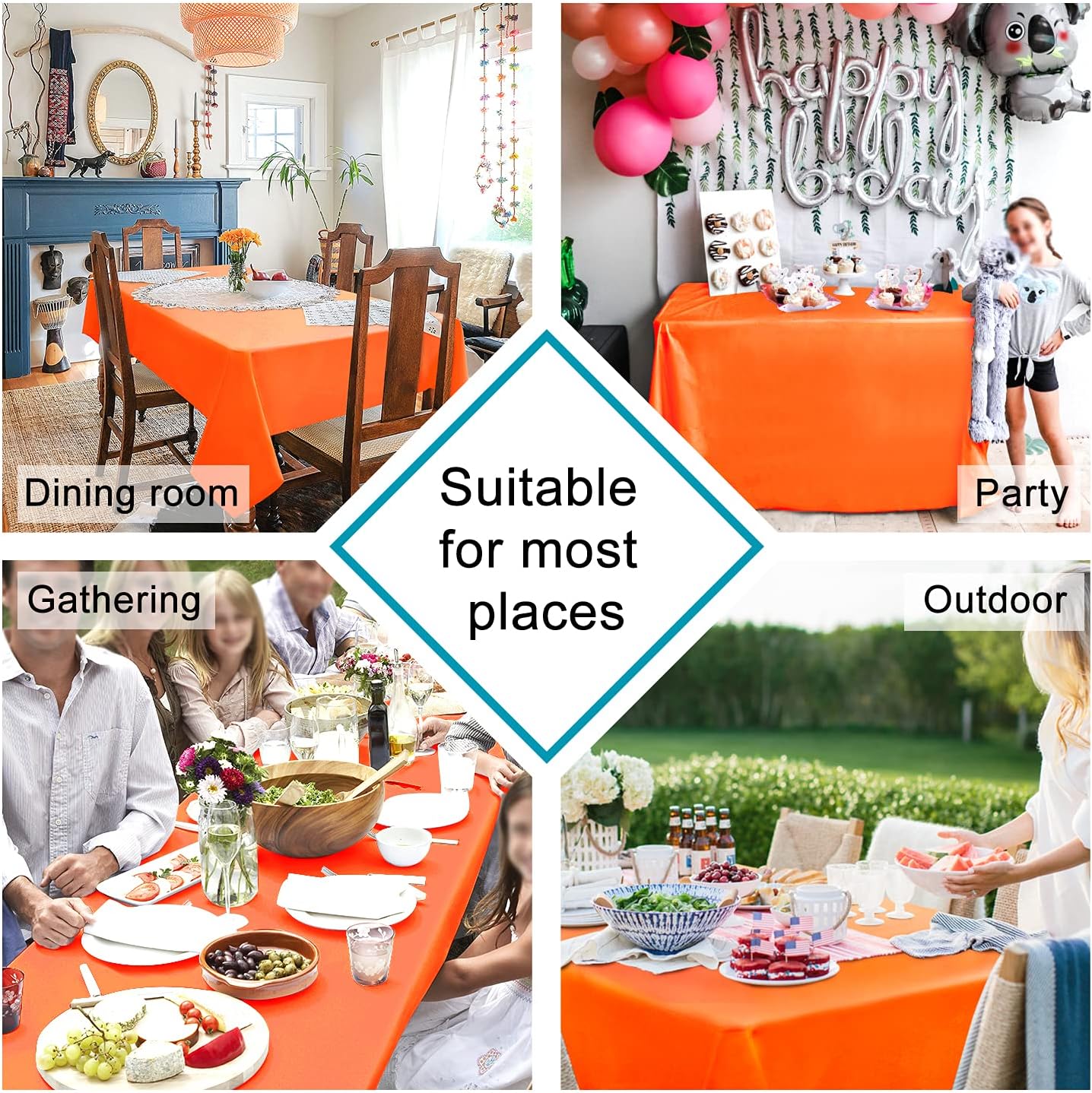 Hiasan 2 Pieces Pumpkin Orange Square Tablecloth - Waterproof and Spillproof Restaurant Washable Polyester Table Cloth for Dining Room, 60 x 60 Inch