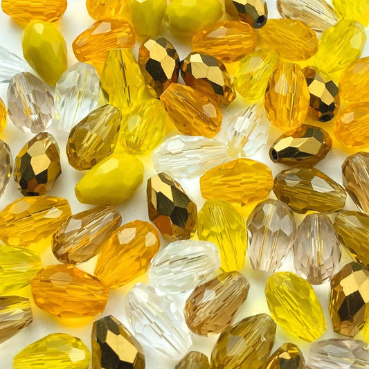 200pcs 3x5mm Teardrop Crystal Glass Beads Vertical Hole Faceted Loose Spacer Beads for DIY Craft Jewelry Making Necklace Bracelet Earring Wind Chimes(Yellow Series)