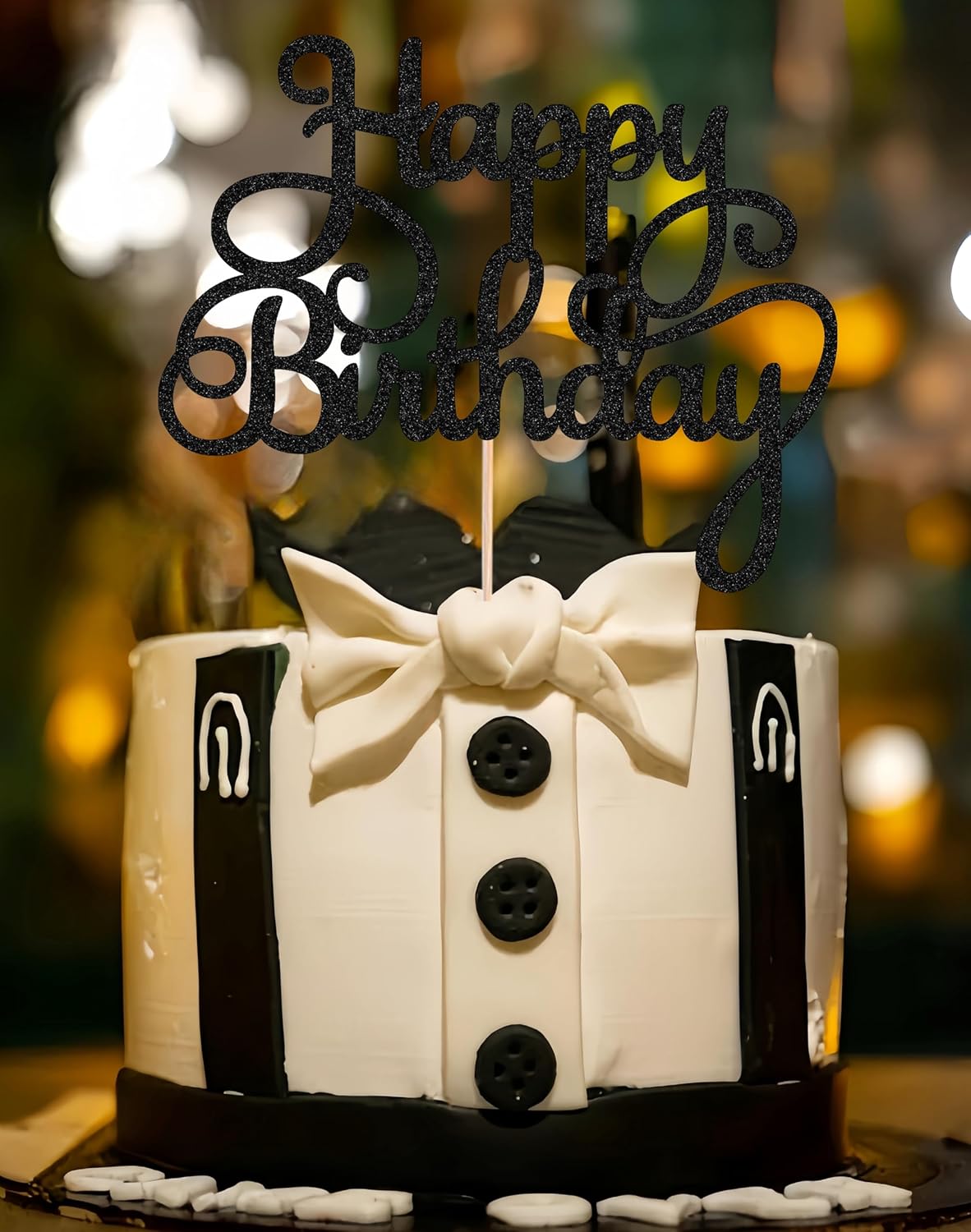 Happy Birthday Cake Topper - Black Glitter Birthday Party Cake Decoration Supplies - Happy Birthday Cake Decor, for Anniversary/Birthday Party Supplies Photo Booth Props