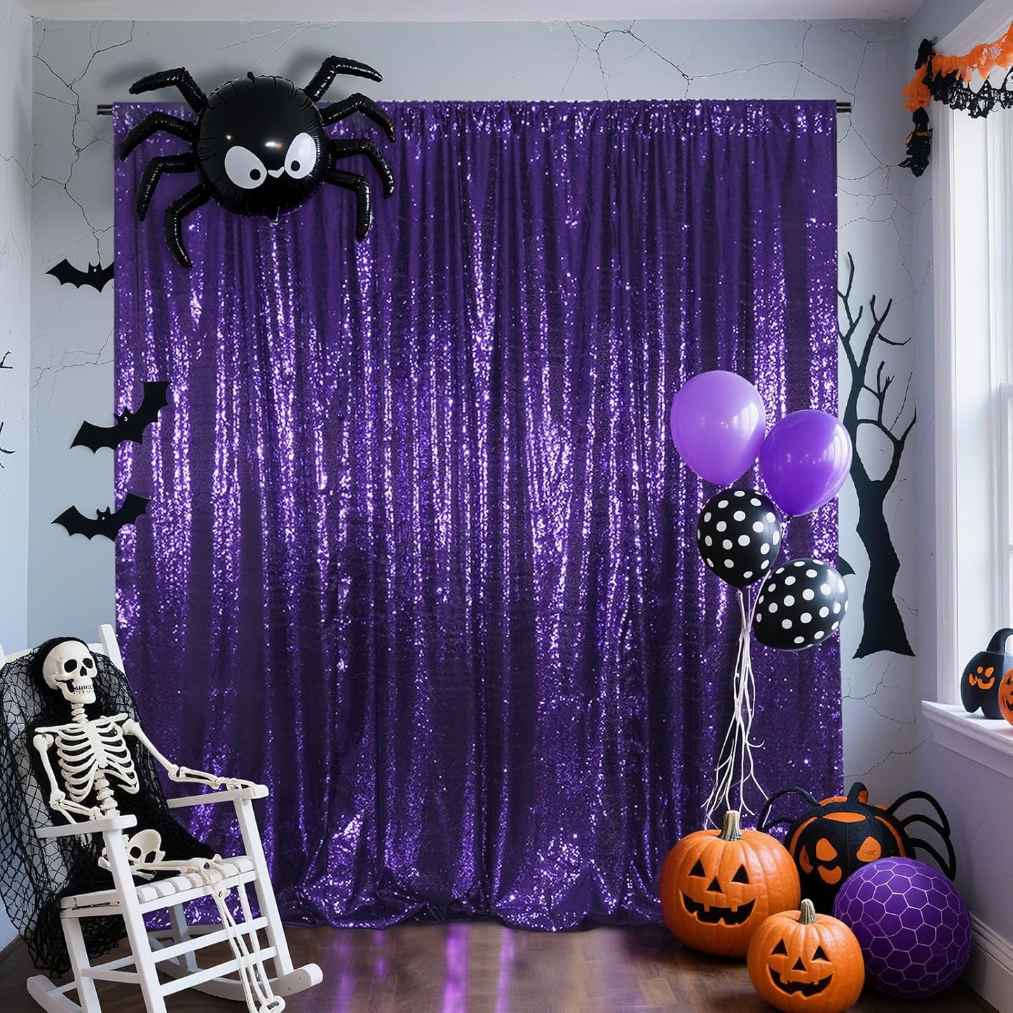 Poise3EHome 8Ft x 10Ft Purple Sequin Backdrop, Glitter Thick Satin Sequin Background Drapes, Sequence Backdrop for Halloween Wedding Party Holiday Festival Decor