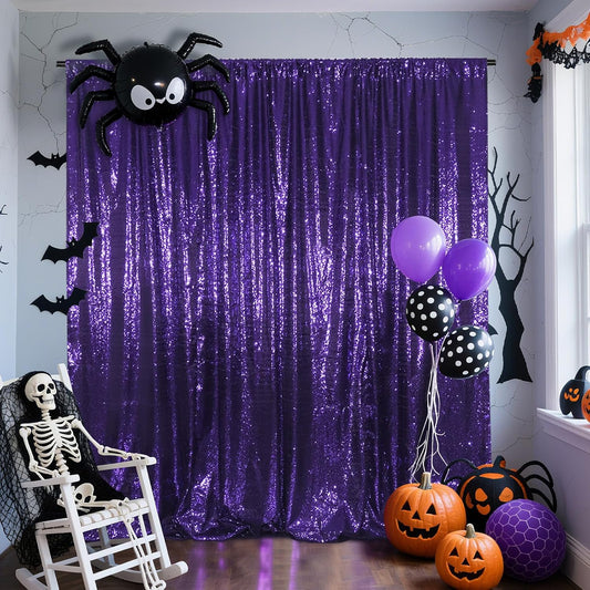 Poise3EHome 8Ft x 10Ft Purple Sequin Backdrop, Glitter Thick Satin Sequin Background Drapes, Sequence Backdrop for Halloween Wedding Party Holiday Festival Decor
