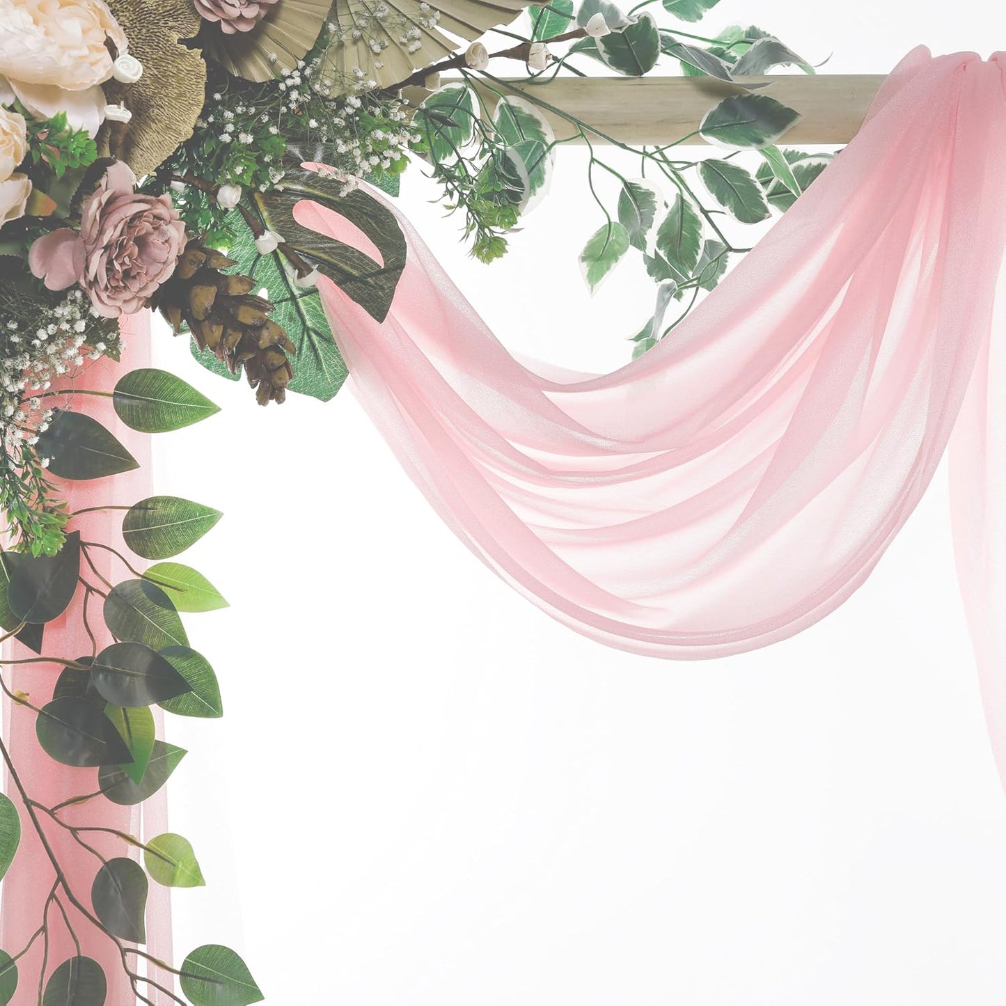 VDS Pack of 2 Panel (30 Inch X 50 Feet) Wedding Arch Draping Fabric Sheer Chiffon Fabric Drapery for Wedding Ceremony Reception Swag Backdrop Canopy Chuppah ARBO Altars Decoration (Blush Pink)