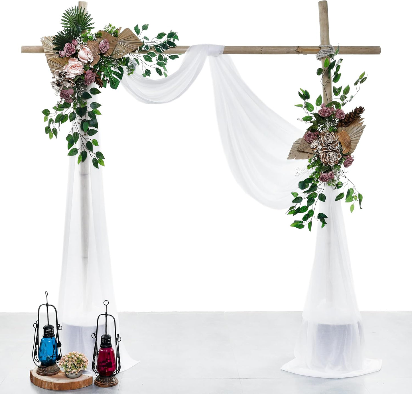 VDS Pack of 1 Panel (30 Inch X 40 Feet) Wedding Arch Draping Fabric Sheer Chiffon Fabric Drapery for Wedding Ceremony Reception Swag Backdrop Canopy Chuppah ARBO Altars Decoration (White)