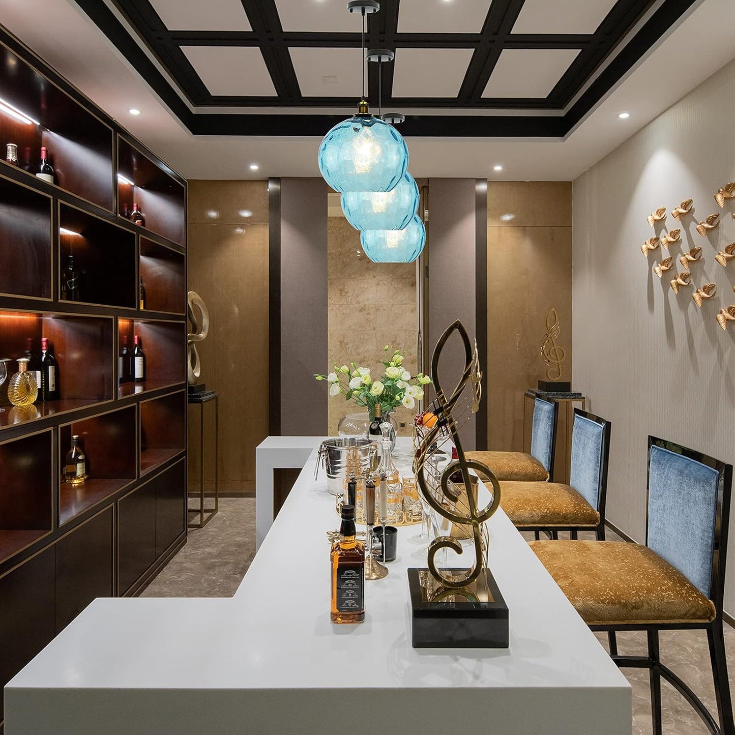 Pendant Light Shade Industrial Hanging Lights Fixtures Ceiling Outdoor Pendant Lighting for Kitchen Island Dining Room Unique Lamp in Kitchen Farmhouse Bedroom (Blue, 7.8 Inches)