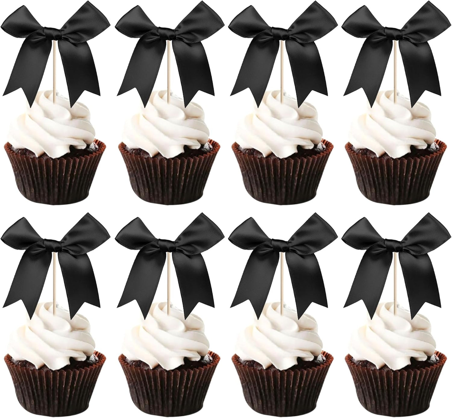 24 PCS Bow Cupcake Toppers Bowknot Cake Toppers Bow Cupcake Picks Bowknot Birthday Party Decorations Bow Cake Dessert Picks for Wedding Bridal Engagement Baby Shower Birthday Party Supplies Black