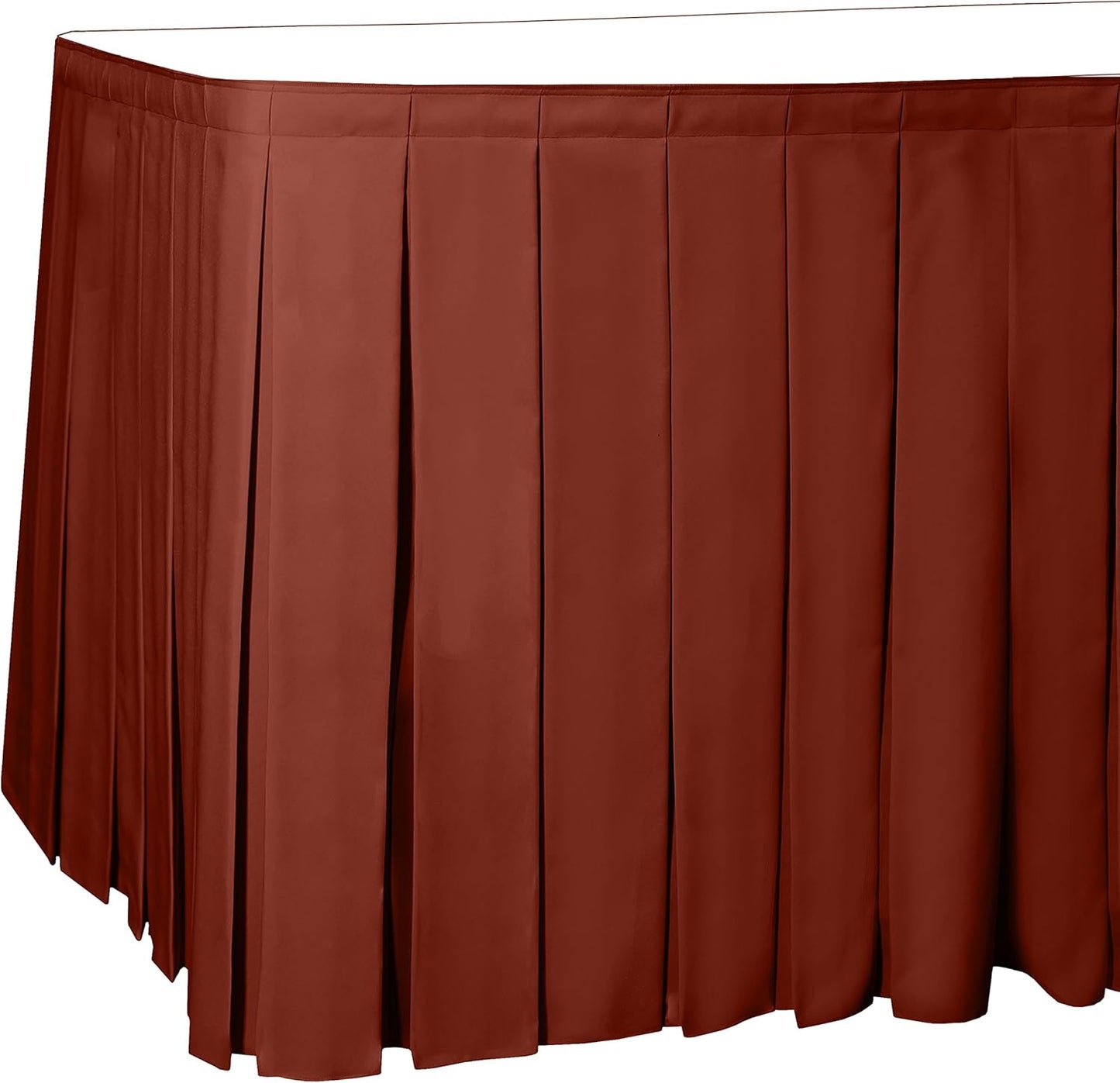 Ultimate Textile Pleat Polyester Fabric Table Skirt - Machine Washable Flame Resistant with Clips for Events, Weddings & Trade Shows, Cut & Sewn in Paterson, NJ - Burnt Orange, 17' Box Pleat