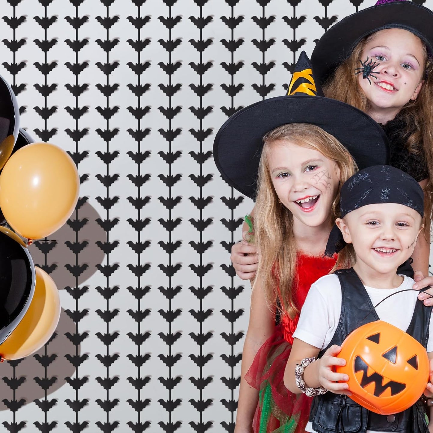 CANREVEL 2 Pack 3.2x6.5 Feet Halloween Foil Fringe Backdrop Curtains, Black Bat Tinsel Streamers Party Decorations, Fringe Backdrop for Wall Door Indoor Outdoor Decorations