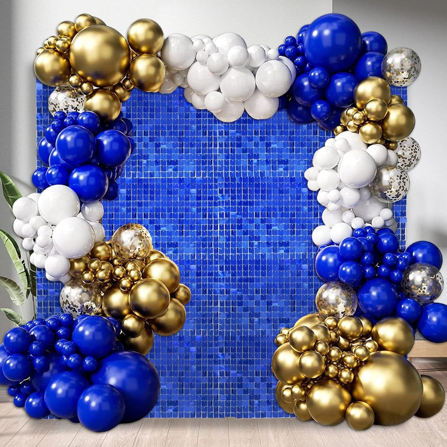 24PCS Blue Shimmer Wall Backdrop, Square Sequin Backdrops Panel, Glitter Wall Background for Birthdays, Weddings, Graduation, Engagements, Disco Bachelorette Party Decoration (4FTx6FT)