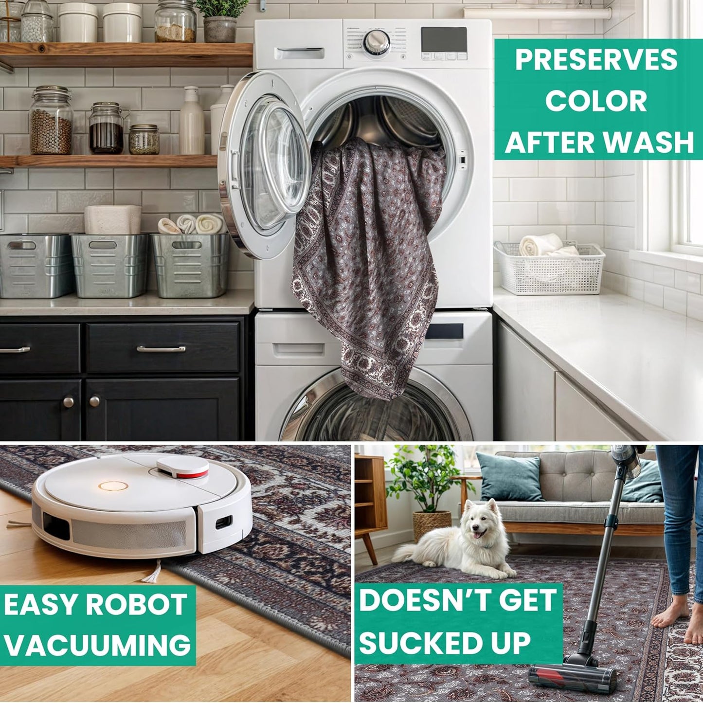 Bloom Rugs Washable Non-Slip 4' x 6' Rug - Slate Gray Traditional Oriental Area Rug for Living Room, Bedroom, Dining Room, and Kitchen - Exact Size: 4' x 6'